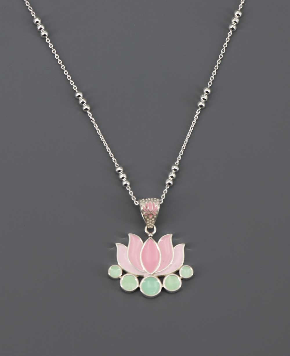 Sterling Silver Lotus Necklace with Pink Enamel | Buddha Groove
