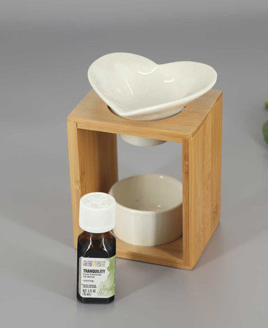Ceramic and Bamboo Oil Burner Set Essential Oil