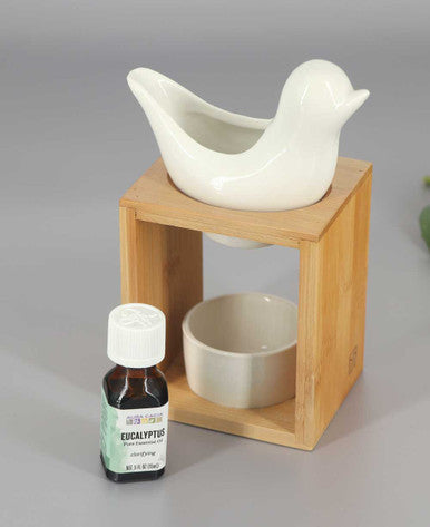 Ceramic and Bamboo Oil Burner Set Essential Oil