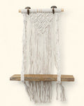 Macrame Wall Shelf with Natural Wood for Small Altar or Statue
