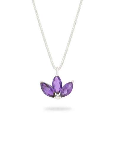 Dainty Lotus Birthstone Sterling Silver Necklace
