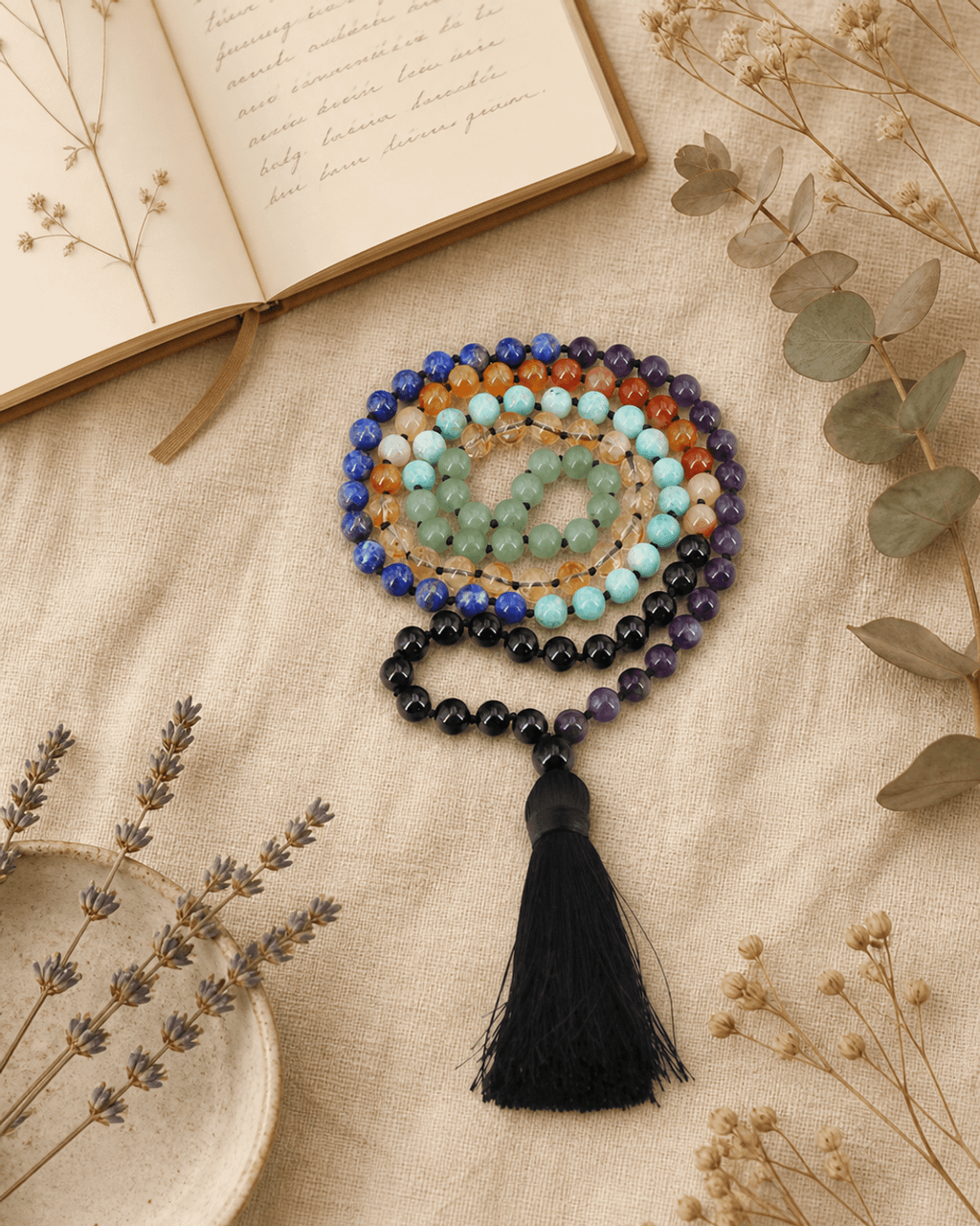 108 Knotted Gemstone Beads Chakra Meditation Mala - Prayer Beads 6mm