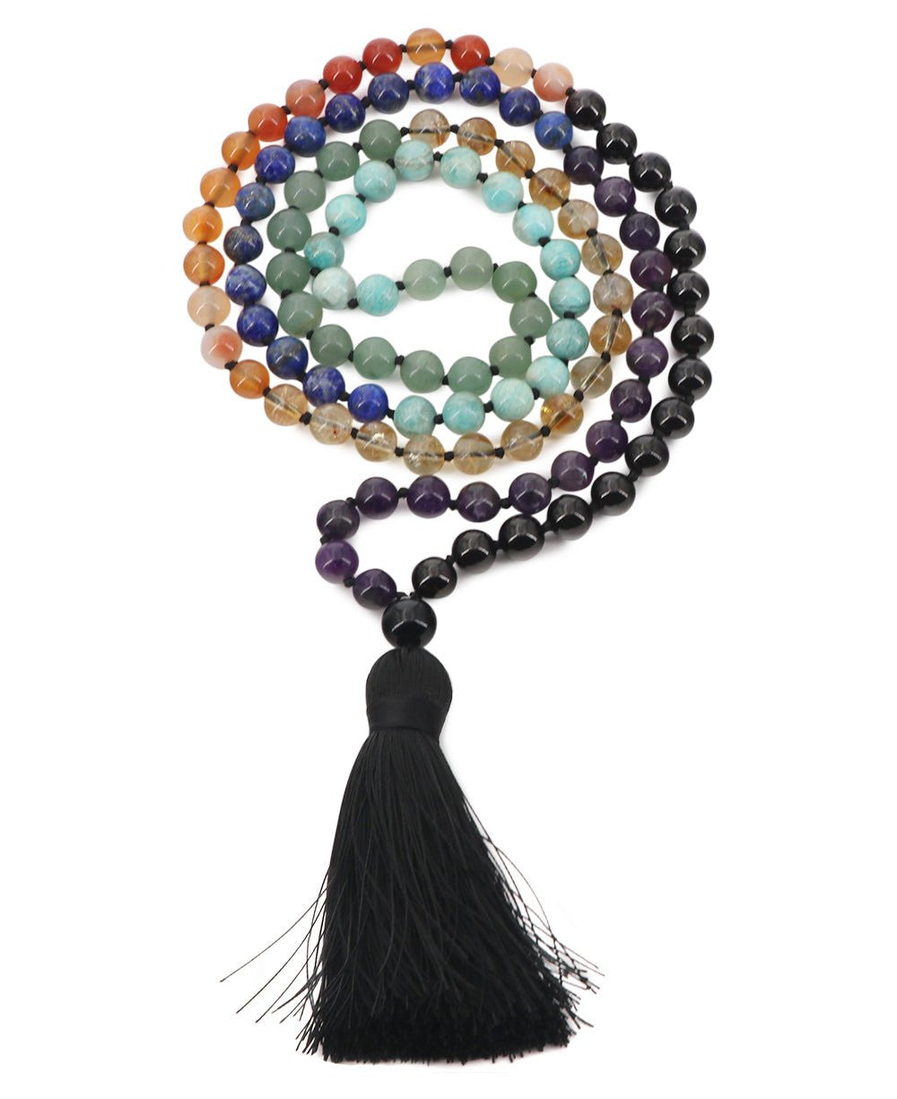 108 Knotted Gemstone Beads Chakra Meditation Mala - Prayer Beads 6mm
