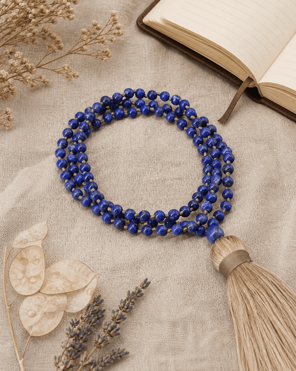 108 Lapis Lazuli Beads Knotted Meditation Mala - Prayer Beads