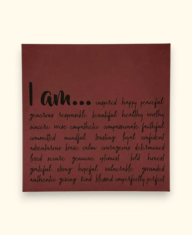 “I Am” Daily Affirmation Wall Art – Bamboo Print Inspirational Leatherette Hanging
