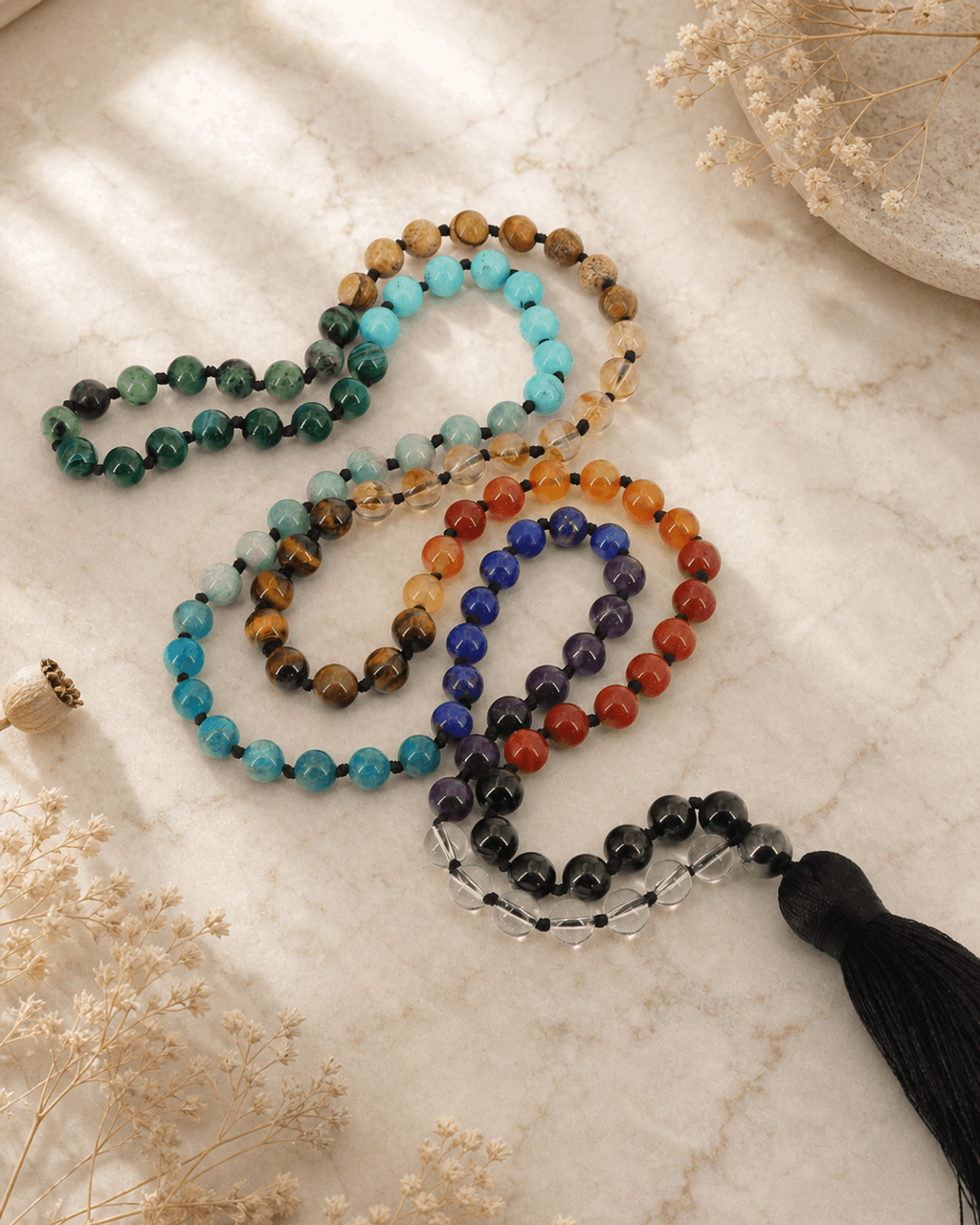 15 Gemstones Seven Chakra Premium Mediation Mala - Prayer Beads
