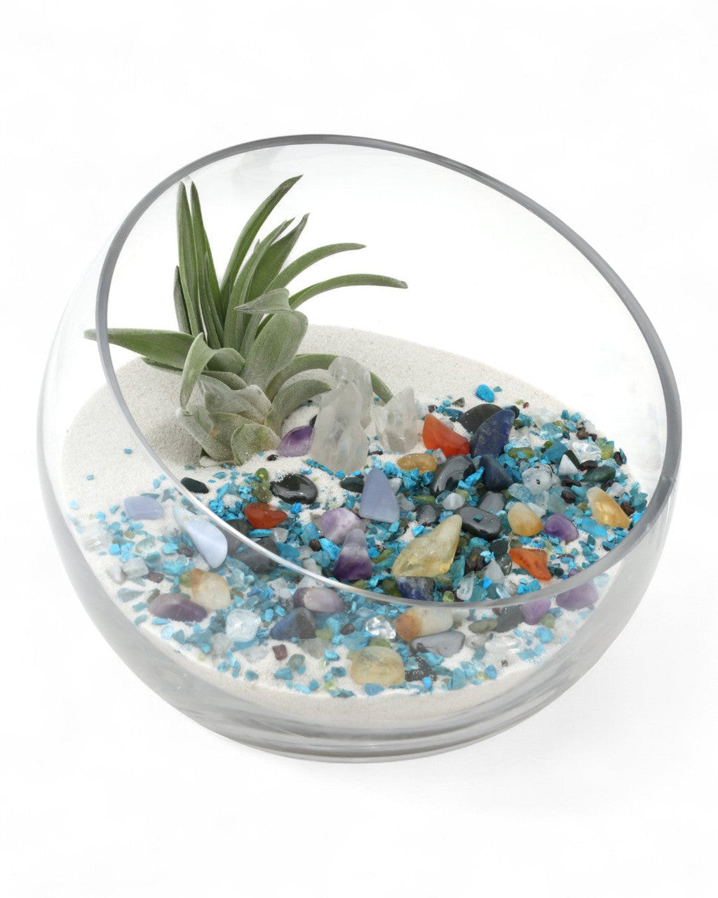 Multicolor Gemstone Terrarium with Healing Quartz