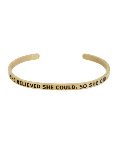 She Believed She Could So She Did, Inspirational Cuff Bracelet