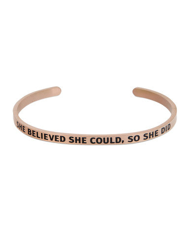 She Believed She Could So She Did, Inspirational Cuff Bracelet