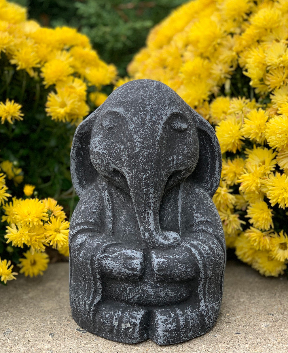 Meditating Zen Elephant Garden Statue