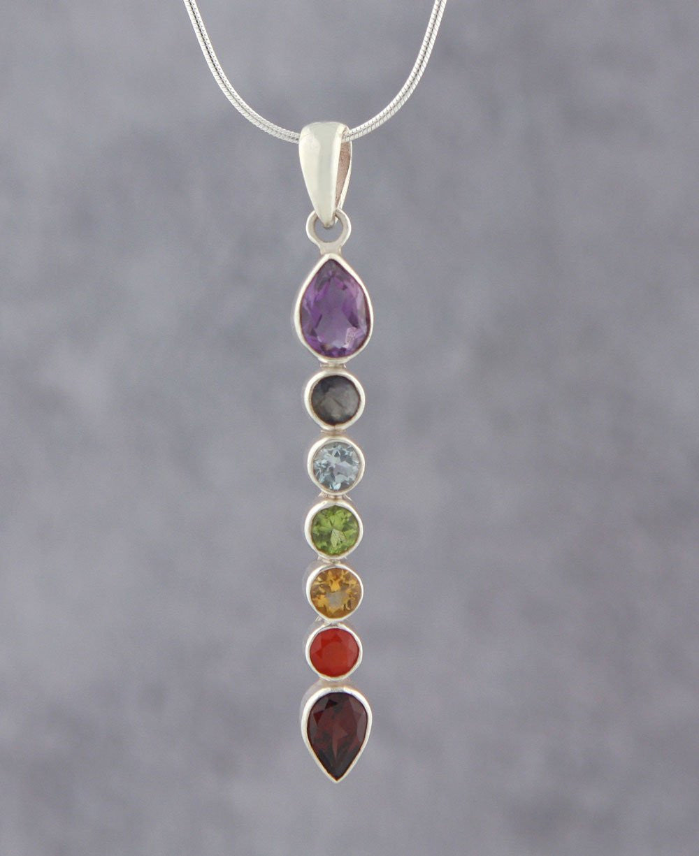 7 Gemstones Sterling Silver Chakra Pendant - Charms & Pendants
