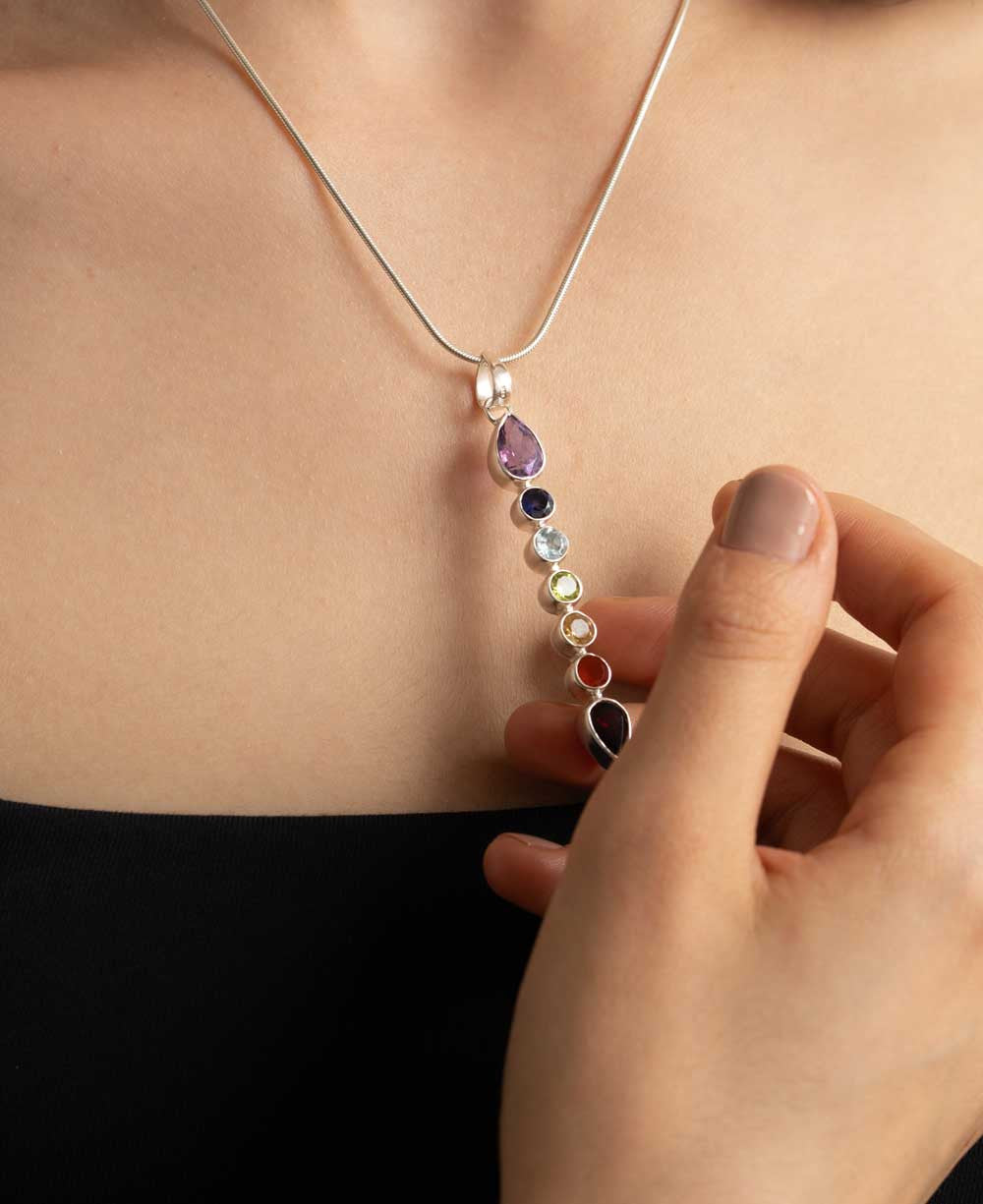 7 Gemstones Sterling Silver Chakra Pendant - Charms & Pendants