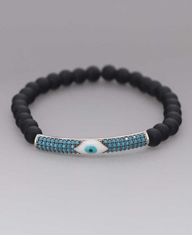 Sterling Silver Evil Eye Bracelet, Stretch or Adjustable