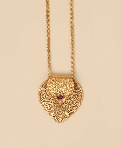 Birthstone  Gemstone Gold Plated Brass Lotus Petal Mandala Necklace