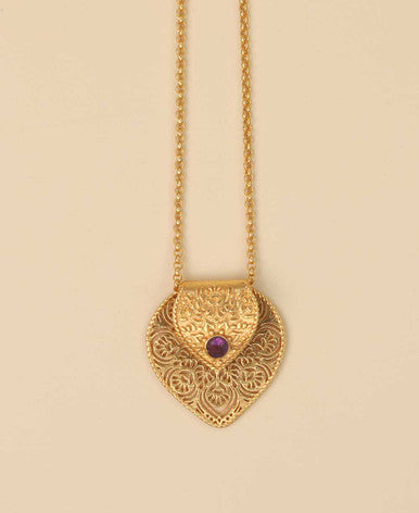 Birthstone  Gemstone Gold Plated Brass Lotus Petal Mandala Necklace