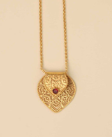 Birthstone  Gemstone Gold Plated Brass Lotus Petal Mandala Necklace
