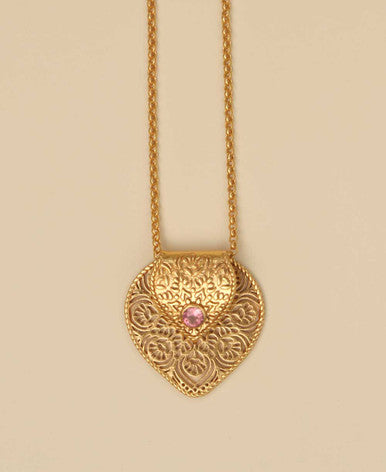Birthstone  Gemstone Gold Plated Brass Lotus Petal Mandala Necklace