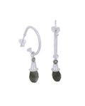 Labradorite Sterling Silver Drop Hoop Earrings — Faceted Teardrop Gemstone