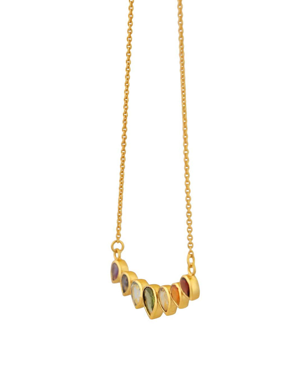 Gold-Plated Chakra Necklace – Teardrop Gemstones Jewelry for Balance & Energy