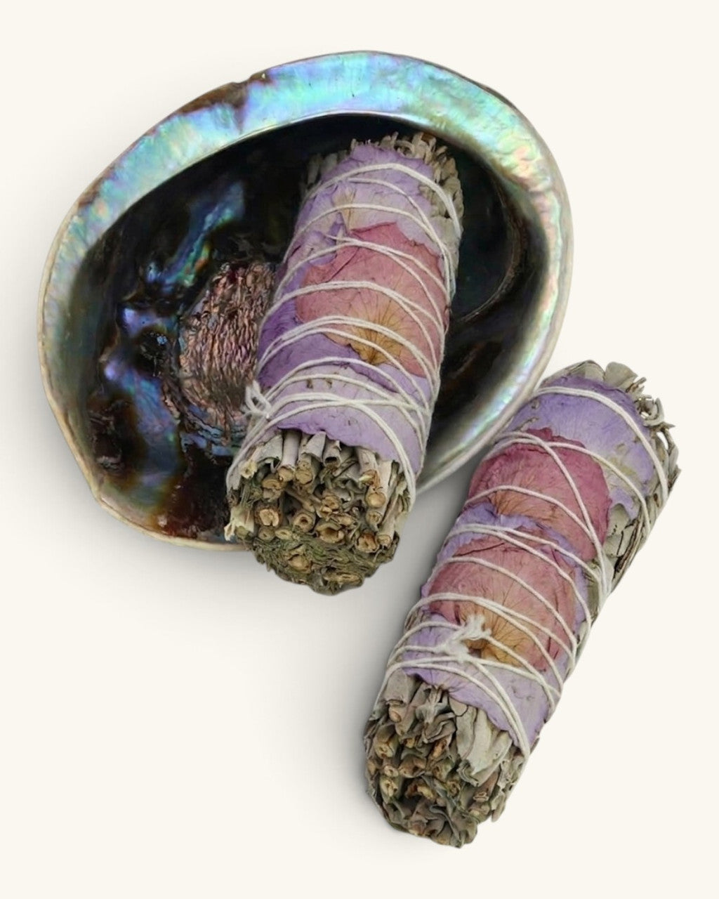 Set of Rose Petal White Sage bundles with Abalone Shell