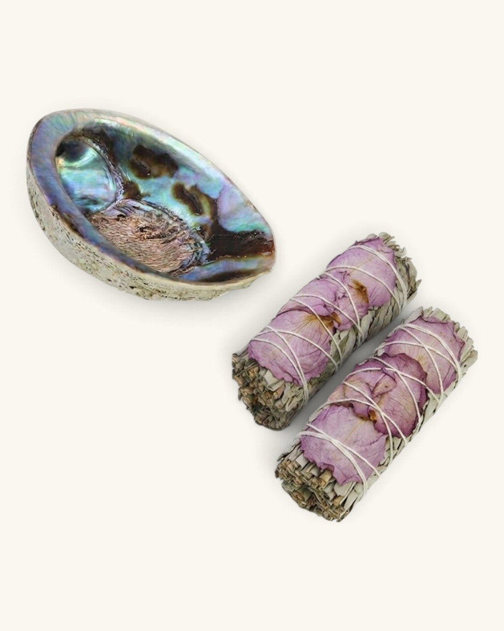 Set of Rose Petal White Sage bundles with Abalone Shell
