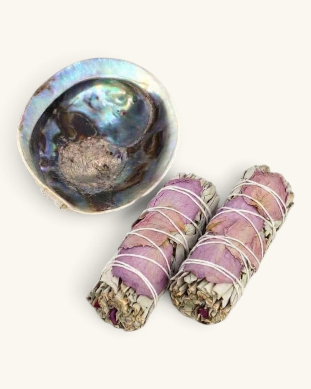 Set of Rose Petal White Sage bundles with Abalone Shell