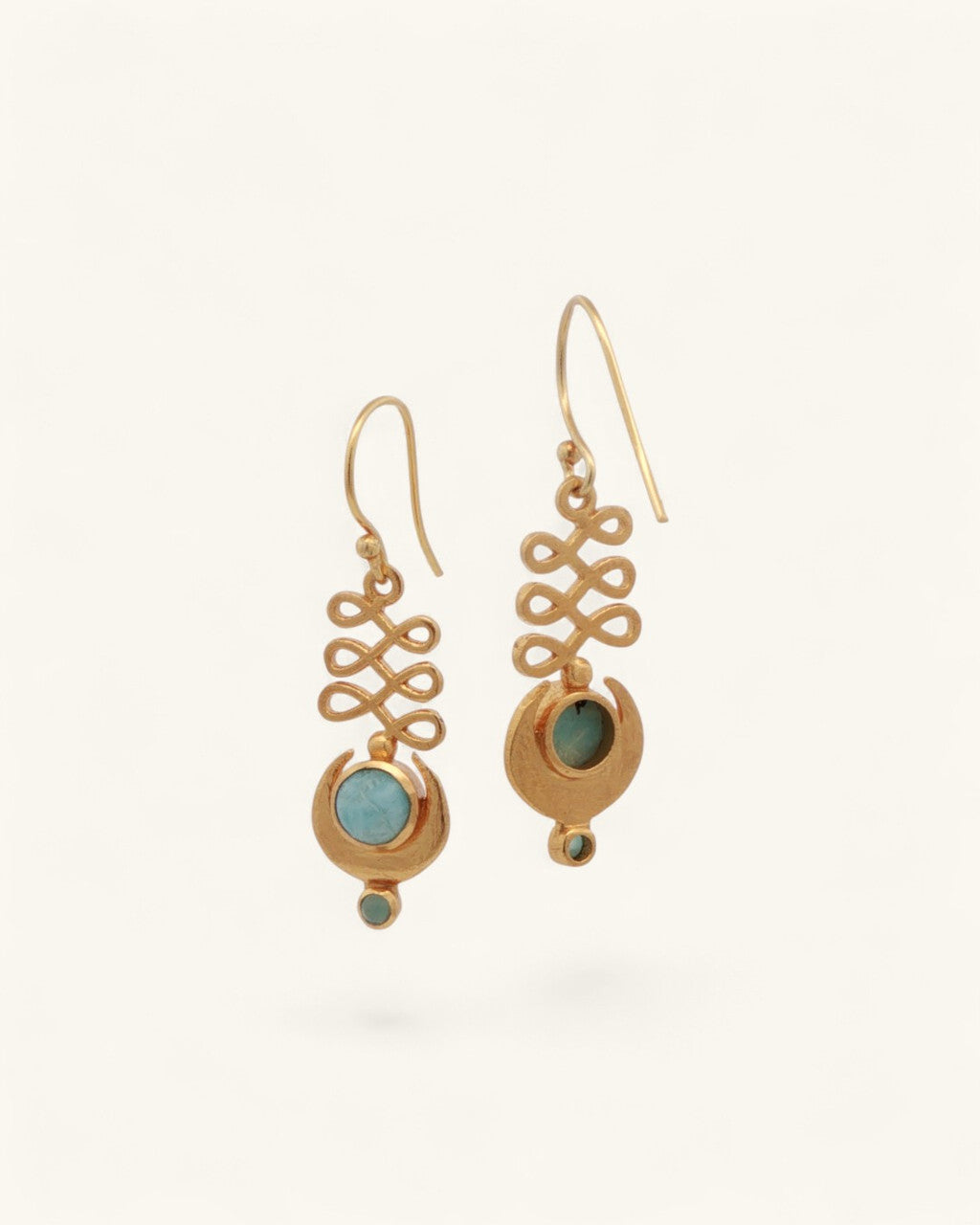 Gold Plated Larimar Unalome Moon Earrings