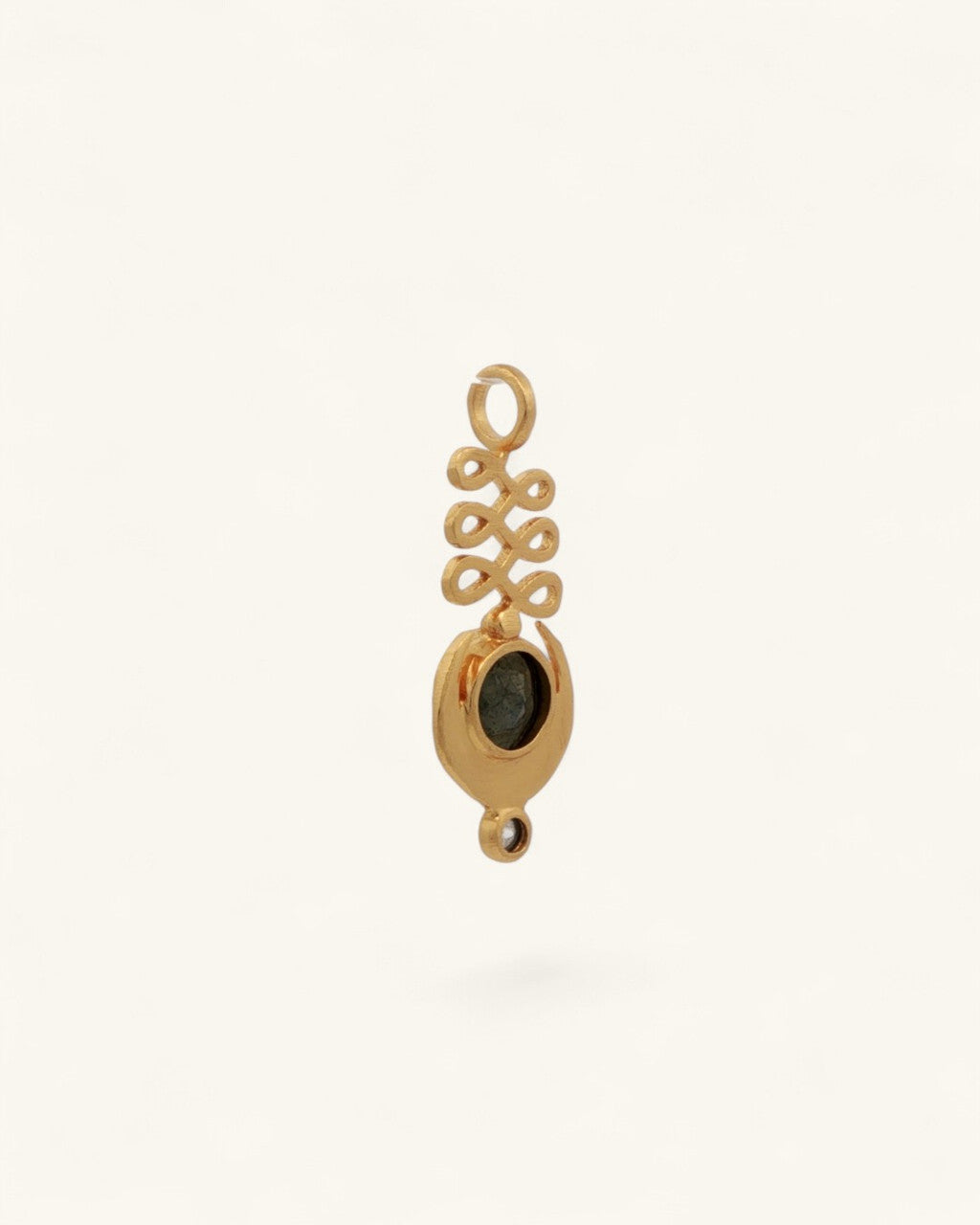 Unalome and Crescent Moon Labradorite Pendant — Gold-Plated Brass Spiritual Jewelry