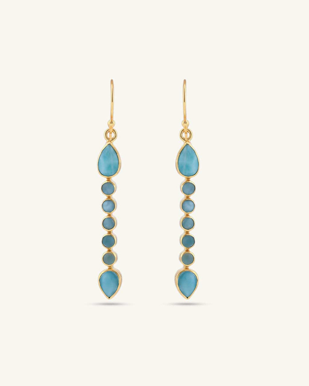 Seven-Stone Gold-Plated Calming Larimar Earrings