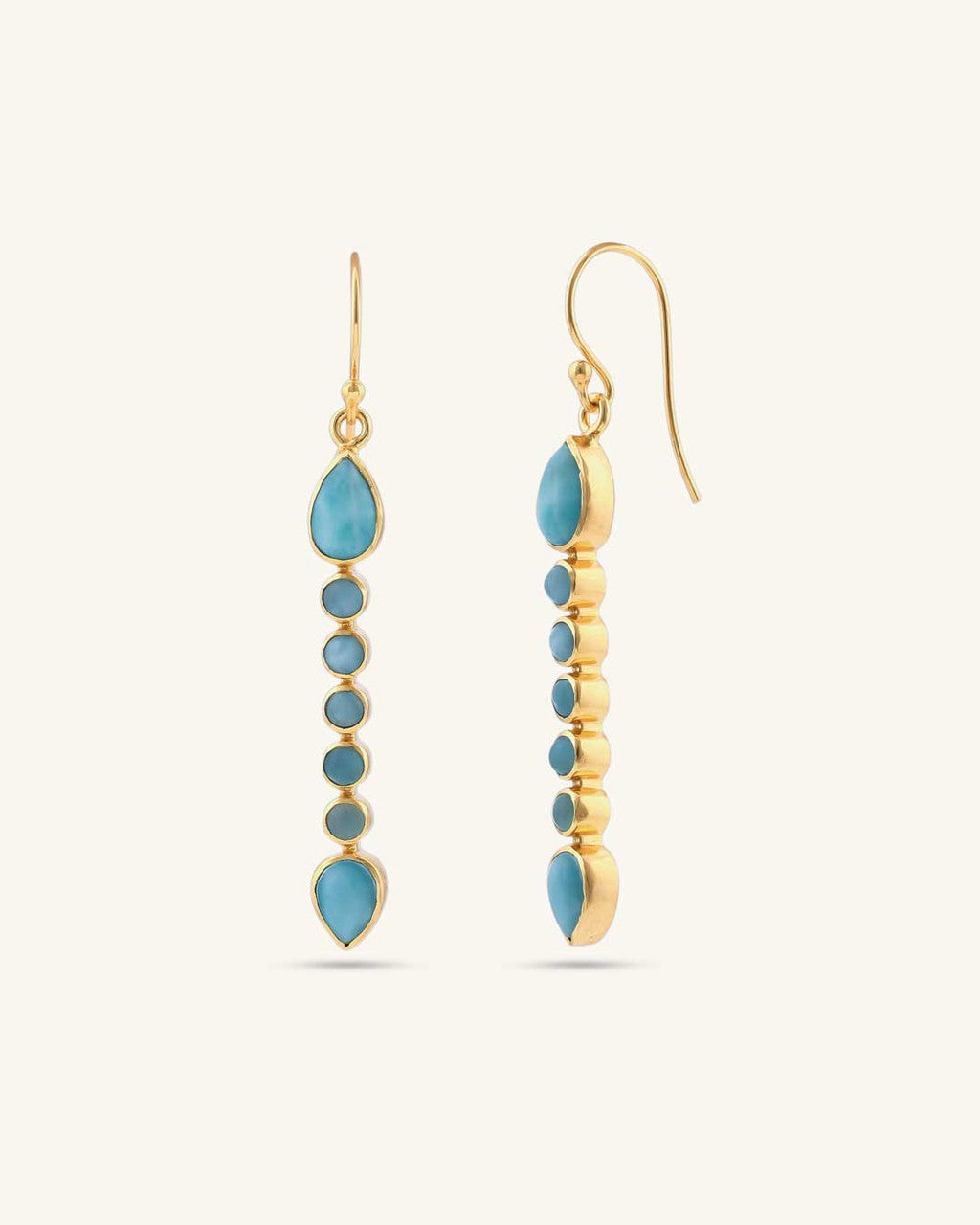 Seven-Stone Gold-Plated Calming Larimar Earrings