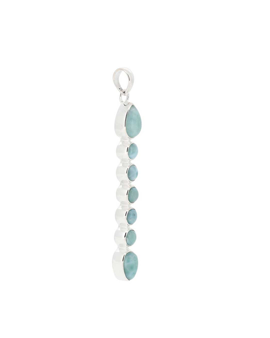 Calming Larimar Seven Stones Silver Pendant — Soothing Caribbean Blue Drop
