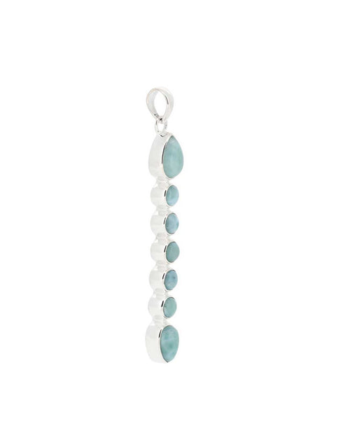 Calming Larimar Seven Stones Silver Pendant — Soothing Caribbean Blue Drop