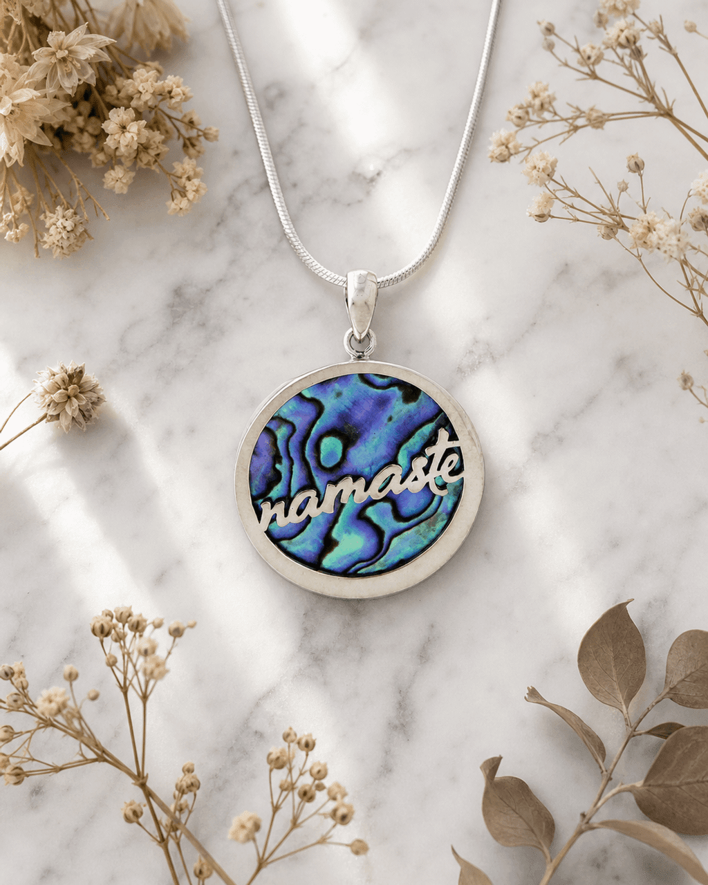 Abalone Shell Namaste Pendant, Sterling Silver - Pendant