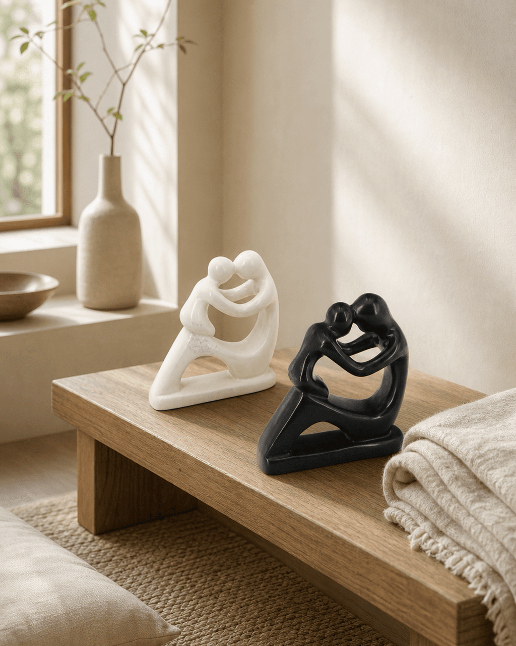 Abstract Mother and Baby Soapstone Statue, Crafted in Kenya - Sculptures & Statues Cream