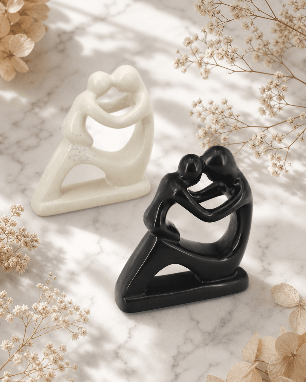 Abstract Mother and Baby Soapstone Statue, Crafted in Kenya - Sculptures & Statues Cream