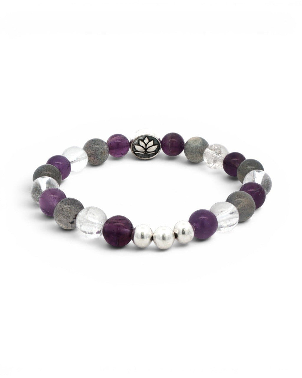 Amethyst, Labradorite & Clear Quartz Lotus Stretch Bracelet - Bracelet