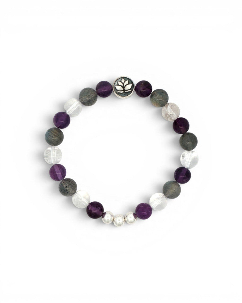 Amethyst, Labradorite & Clear Quartz Lotus Stretch Bracelet - Bracelet