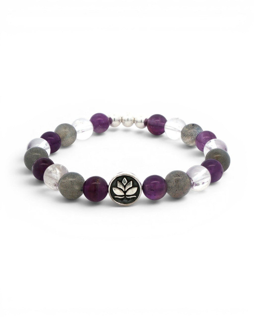 Amethyst, Labradorite & Clear Quartz Lotus Stretch Bracelet - Bracelet