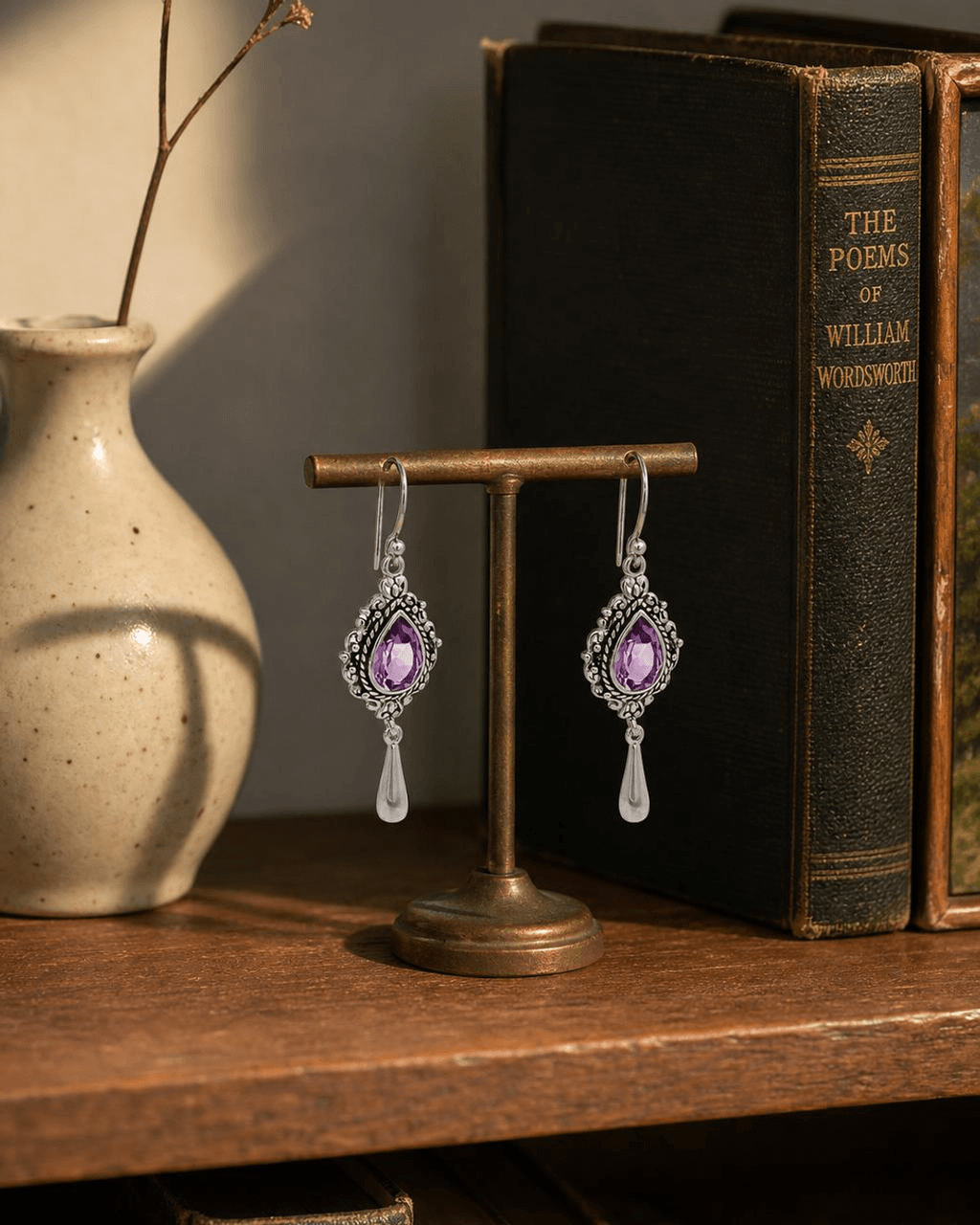 Amethyst Sterling Silver Drop Earrings - Earrings