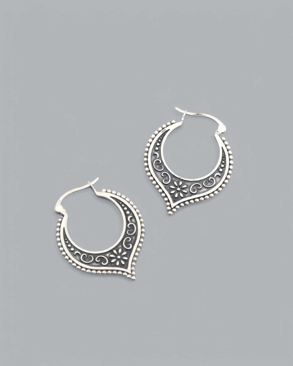 Antique Sterling Silver Lotus Petal Hoop Earrings - Earrings