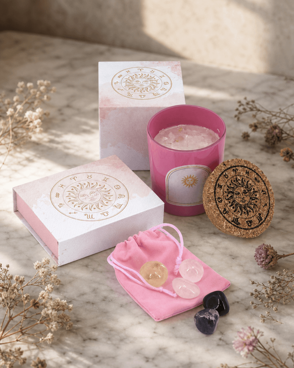 Aries Zodiac Candle & Crystal Tumblestone Set - Candles