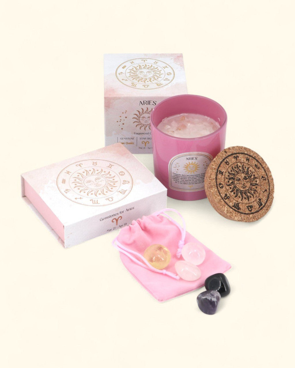 Aries Zodiac Candle & Crystal Tumblestone Set - Candles