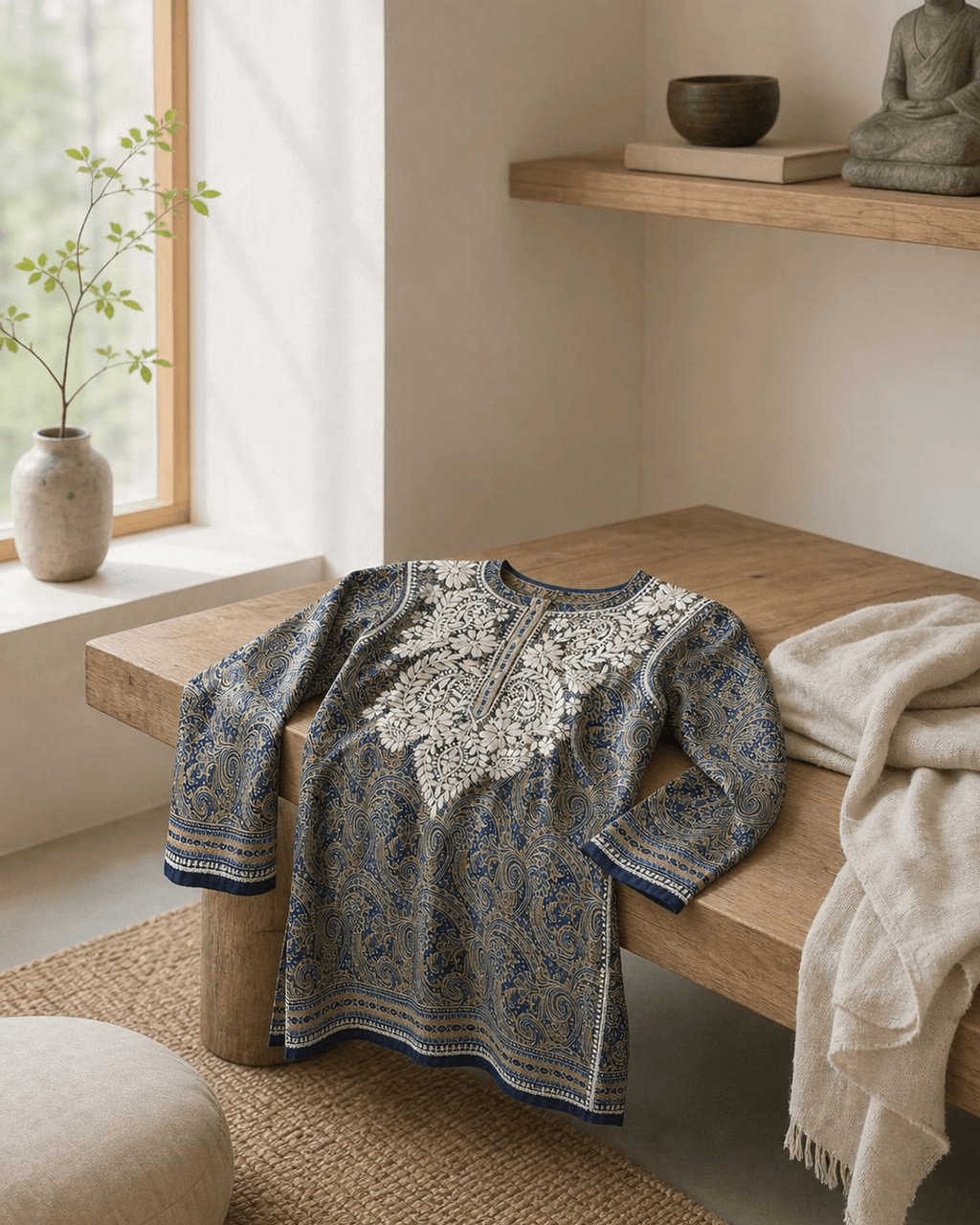 Artisan Made Embroidered Midnight Desert Tunic - Apparel Small