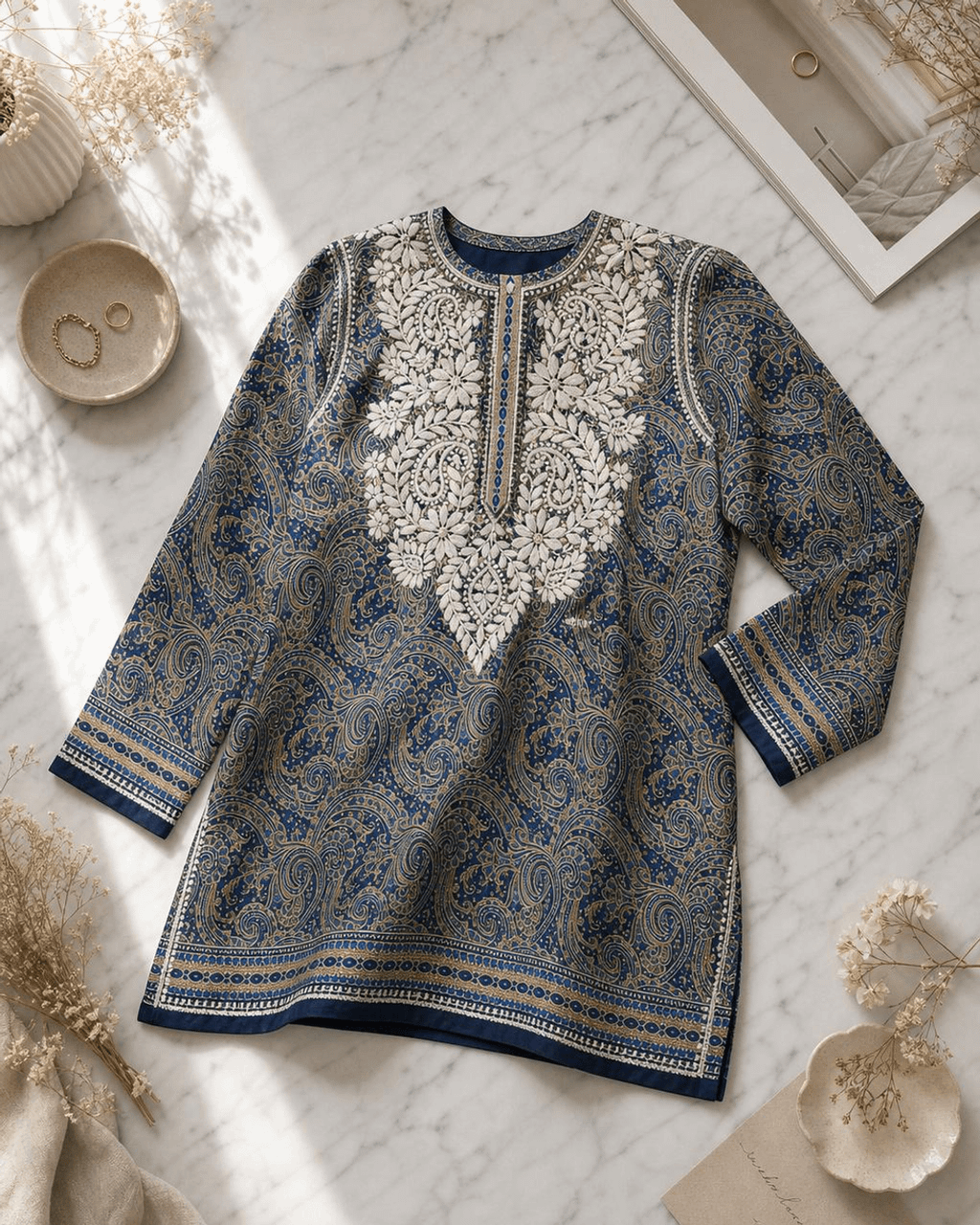 Artisan Made Embroidered Midnight Desert Tunic - Apparel Small