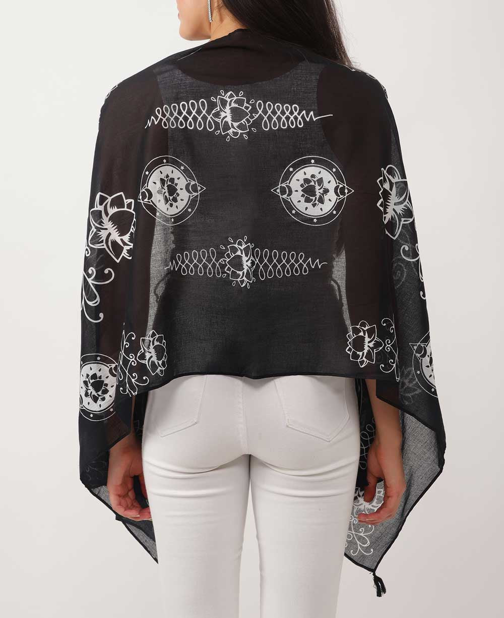 Artistic And Meaningful Unalome Lotus Scarf - Scarves Black