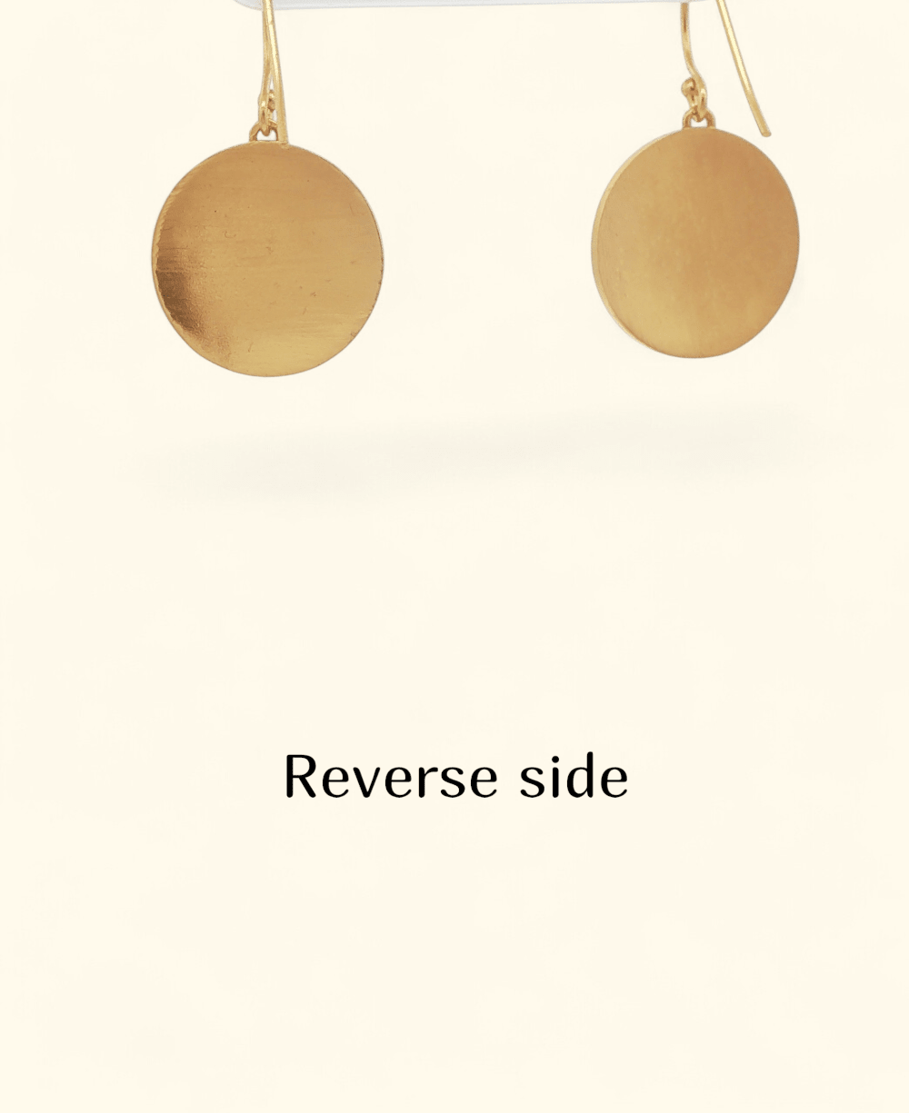 Artistic Moon Earrings — Textured Crescent Disc Drops in Gold - Plated Brass - Earrings
