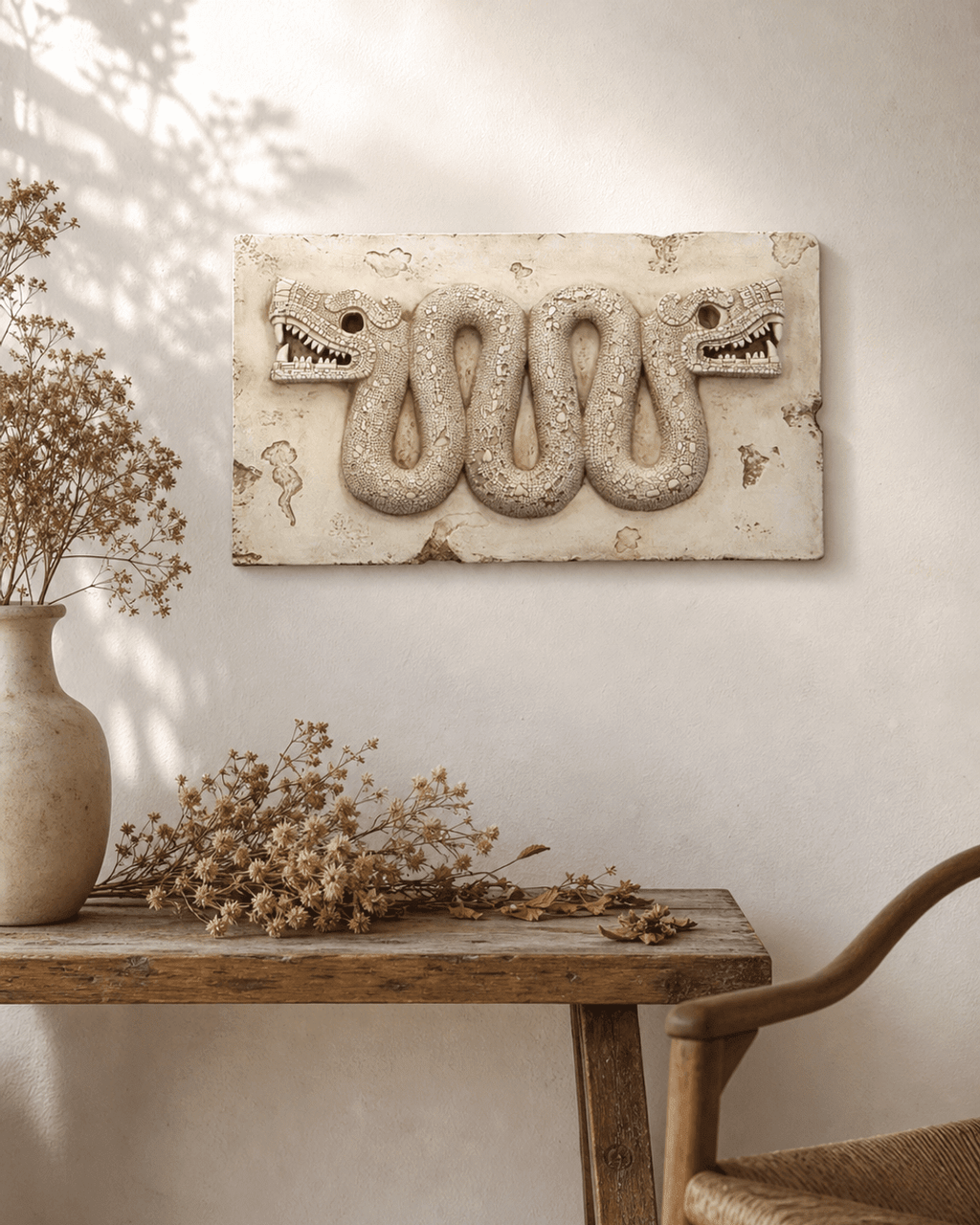 Aztec Double Headed Serpent Wall Plaque - Statues