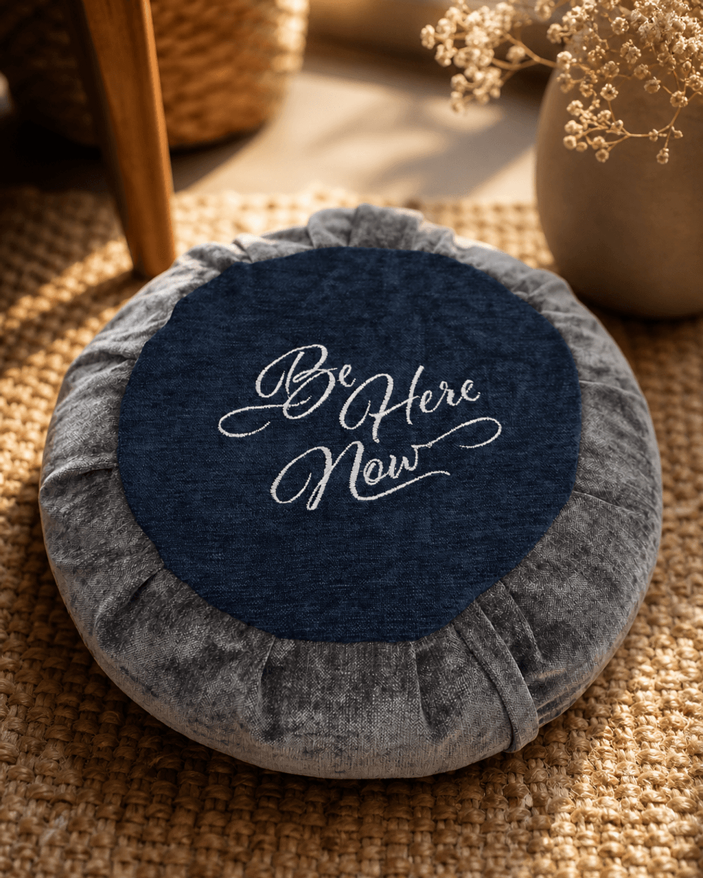 Be Here Now Grey Blue Meditation Zafu Cushion - Massage Cushions