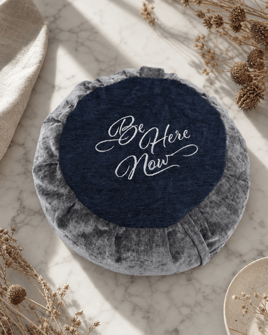 Be Here Now Grey Blue Meditation Zafu Cushion - Massage Cushions