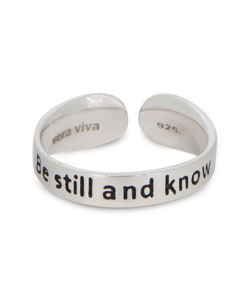 Be Still and Know Adjustable Inspirational Sterling Silver Lotus Ring - Rings